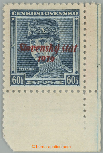 268585 - Sy.11, Modrý Štefánik 60h, pravý dolní rohový kus; be