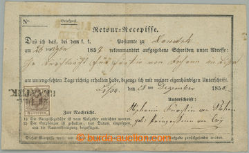 268628 - 1853 RETOUR RECEPISSE / franked on front side with first iss