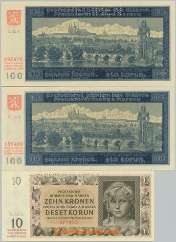 268832 - 1940, 1942 Ba.33a, 37, sestava 3 bankovek: 100K 1940, II. vy