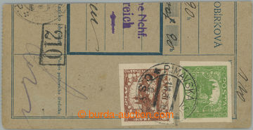268857 - 1920 parcel dispatch card segment i.a. franked by stmp Pof.6