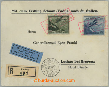 268975 - 1930 1. FLIGHT VADUZ - ST. GALLEN Reg and airmail letter to