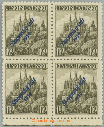 269011 - 1939 Sy.15, 1,60Kč olivová, 4-blok s dolním úzkým okraj