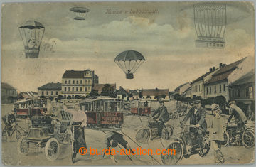 269784 - 1907 KONICE - v budoucnosti, koláž, vzducholoď, tramvaje,