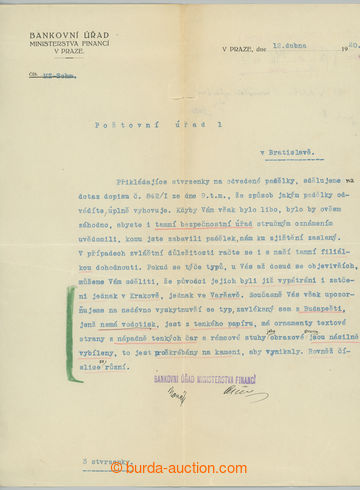 270864 - 1920 FALŠOVÁNÍ STÁTOVEK I. EMISE / dopis Bankovního ú