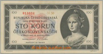 270956 - 1945 Ba.77c, 100Kčs 1945, série N30; lehce křížem přel