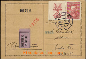 31528 - 1938 Pneumatic tube post postcard franked by 1CZK Pof.340KL