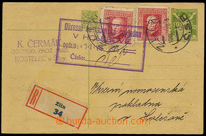 32308 - 1925 CDV28 sent as Reg, uprated by. stamps T. G. Masaryk 2x