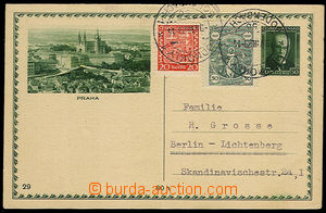 32321 - 1929 CDV40/29 uprated by. to Germany stamps Coat of arms 20h