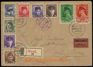 32416 - 1945 Reg and Express letter dekorativně franked 9 stamps (L