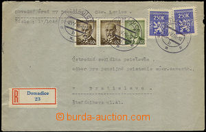32417 - 1946 Reg letter (off.) with mixed franking postage and servi