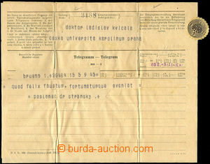 32913 - 1917 2 pcs of telegrams sent on/for Českou univerzitu in/at