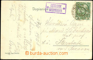 33182 - 1908 postcard with violet postal agency pmk OSTŘEDEK* WOST
