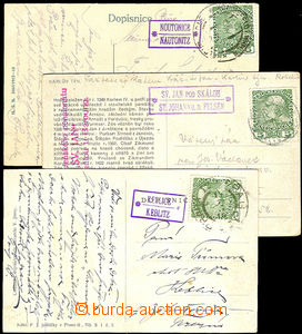 33186 - 1910/? 3 postcard with violet postal agency pmk KEBLICE* KEB