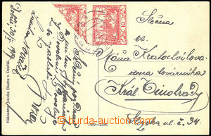33625 - 1919 postcard franked with. pair stamp. Pof.5, one stmp bise