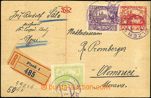 33627 - 1919 CDV7, sent as Reg with uprated with stamp Pof.3+15, pos