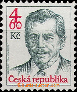 33736 - 1998 Pof.168, Havel, with plate variety on pos. 43/1 (red st