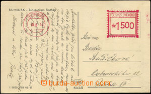 33823 - 1953 postcard franked with. print pay machine values 15Kčs