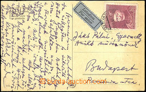 33916 - 1948 postcard sent by air mail to Hungary, with 3Kčs Pof.4
