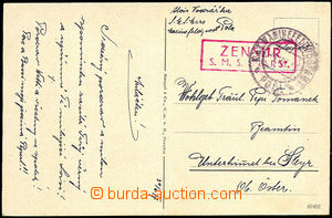 33930 - 1917 S.M.S. MARS, red frame censorship mark, through/over CD