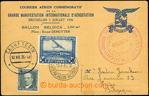 34028 - 1936 BELGIUM balloon mail - card with additional-printing,