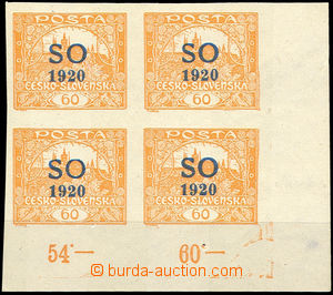 34070 - Pof.SO14a in/at right corner block of four, overprint plate