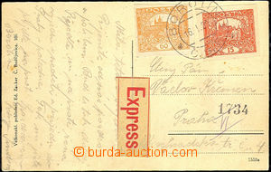 34073 - 1920 Ex postcard with Hradčany 15h and 60h, Pof.7, 17, post