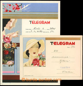 34075 - 1937 picture telegram lady in hat incl. envelope/-s, printed