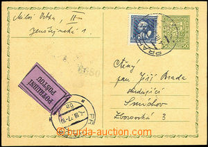 34096 - 1937 CDV49 sent pneumatic-tube post with uprated with stamp