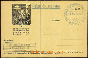 34131 - 1940 Un card with additional-printing Czechosl. state emblem