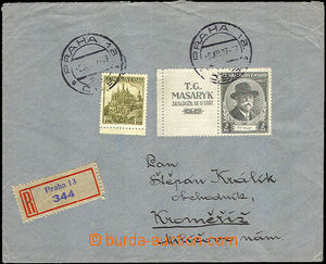 34145 - 1937 Funeral T. G. Masaryk heavier Reg letter i.a. franked