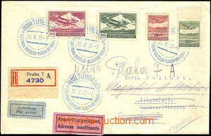 34148 - 1937 air-mail Reg letter sent 1. flight Prague - Venice, wit