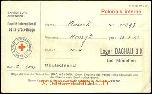 34159 - 1942? C.C. DACHAU 3 Koruna on both sides card Swiss of Red