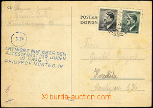 34214 - 1944 C.C. Terezín franked card to Protectorate through Jew