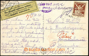 34220 - 1921 postcard with 40h issue Chainbreaker to Bratislava, ret