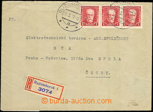 34225 - 1937 Postage T. G. Masaryk Reg letter franked with. str-of-