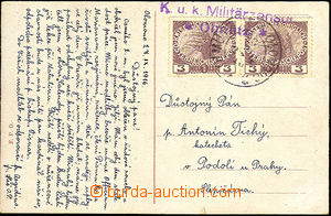34231 - 1916 postcard franked with. surtax stmp 2x 3h, Mi.180, CDS O