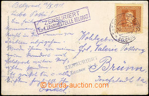 34254 - 1918 postcard addressed to from Belgrade to Brno, with FP 10