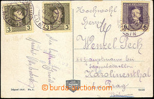 34255 - 1918 postcard with FP 2x 3h + 6h Charles, CDS K.u.K Etappenp