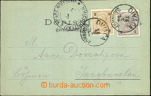 34305 - 1900 mixed franking stamp. 1 Kr + 3h, CDS Divač Bahnhof (Ra