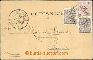 34308 - 1900 mixed franking stamp. 2x 1 Kr + 1h, CDS Středokluky 16