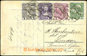 34340 - 1910 postcard addressed to to England, franked by multicolor