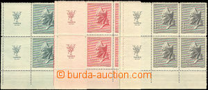 34357 - 1947 Pof.450-452, St. Vojtěch L corner blocks of four wit