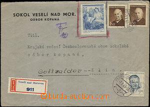 34373 - 1949 Reg letter franked with. i.a. already invalidated stamp