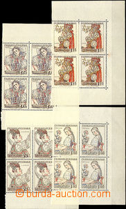 34562 - 1957 Pof.968-71 Costumes III., right marginal block-of-4 wit