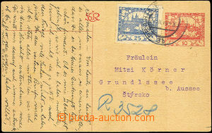 34631 - 1919 CDV7 sent as Reg to Austria, uprated with stamp 25h Hra