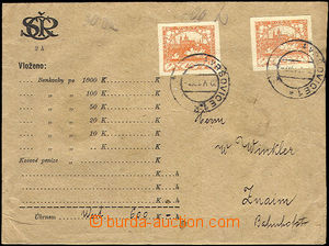 34638 - 1919 money letter for printed matter envelope with monogram,