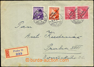 34689 - 1945 Reg letter franked with. 4 pcs of Bohemian and Moravian