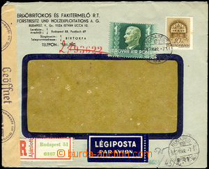 34711 - 1942 commercial window envelope sent as Reg and airmail lett