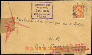 34831 - 1942 letter sent to Czech Forces with blue cancel. Czechosl