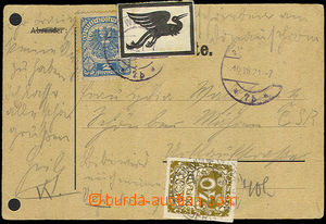 34854 - 1921 card to Czechoslovakia in time inflation, underpaid sta